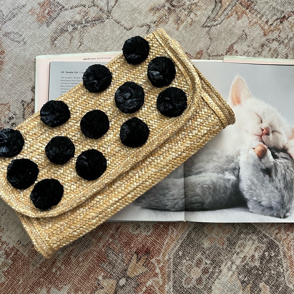 Ann Taylor wicker pompom envelope clutch